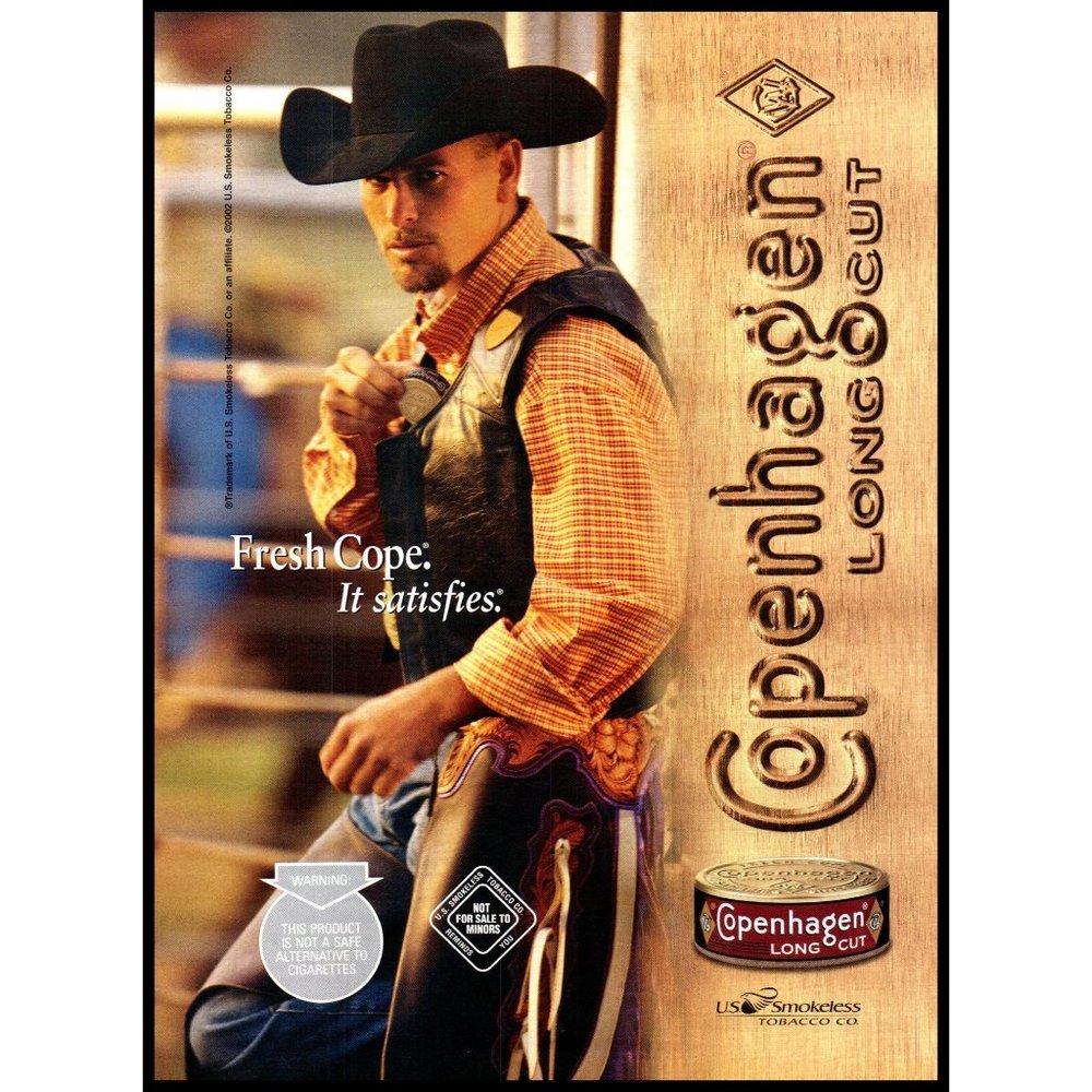 2003 Copenhagen Chewing Tobacco Vintage Print Ad Cowboy Hat Chaps Bull Rider